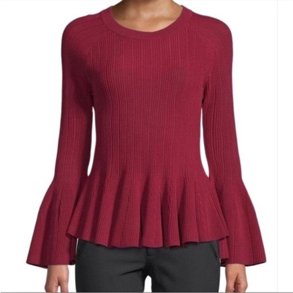 Jonathan Simkhai Peplum Bell Sleeve Sweater in Red Women’s Size X-Small - Picture 1 of 6